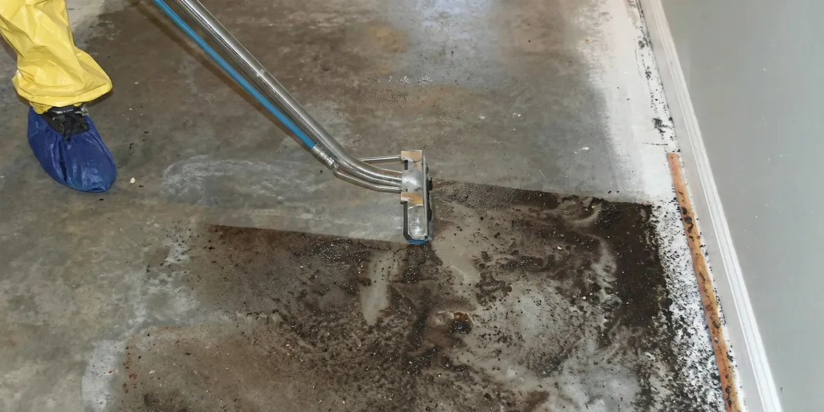sewage removal technicians extracting contaminated wastewater from a residential floor in Spokane, WA